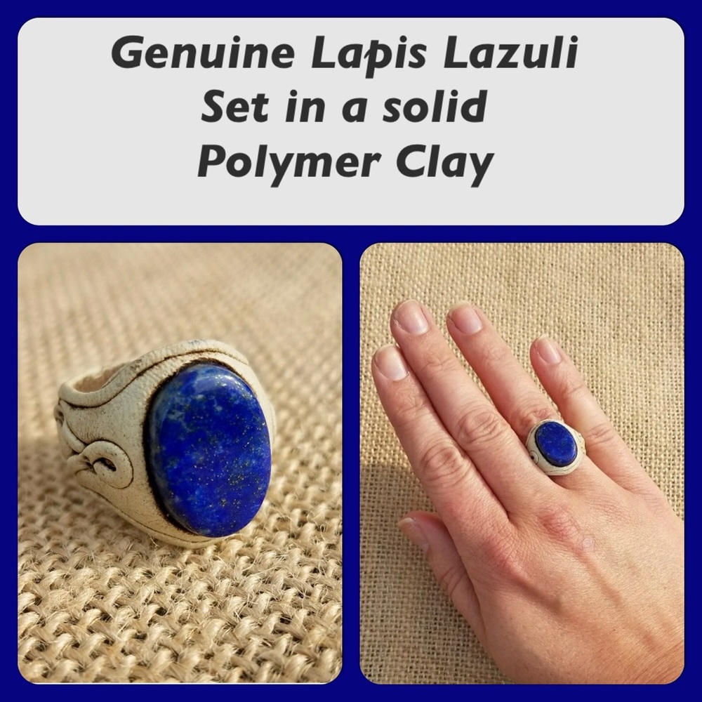 ✨Authentic Lapiz Lazuli & Polymer Clay Ring✨